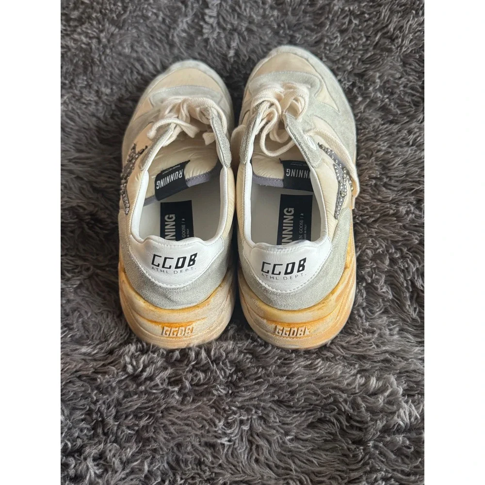 Golden Goose Running Sole Sneakers Studded Star Grey Suede Cream Mens IT 43